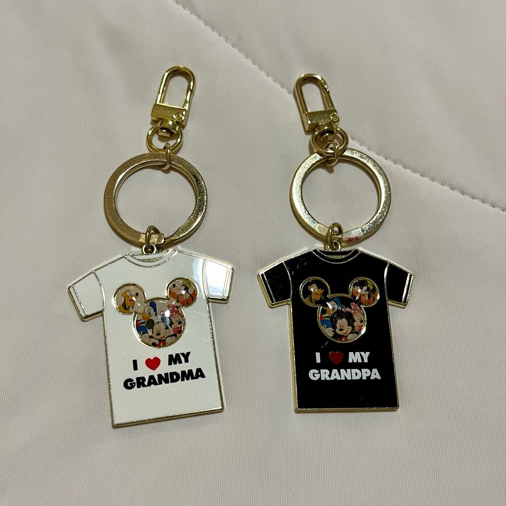 Disney Parks Mickey & Friends Enamel T-Shirt Keychain Grandma & Grandpa Lot of 2
